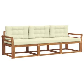 vidaXL Conjunto De Sof&aacute;s De Exterior Con Coj&iacute;n 3 Pcs Natural Y Crema Vidaxl