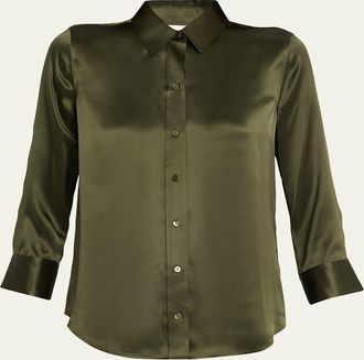 L'agence Dani Silk Satin 3/4-Sleeve Button-Down Blouse