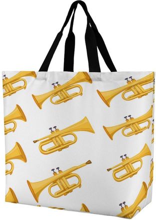 Generic Trumpet Pattern Reusable Shopping Bags Large Capacity Grocery Bag Heavy Duty Tote for Women 40x40x16cm