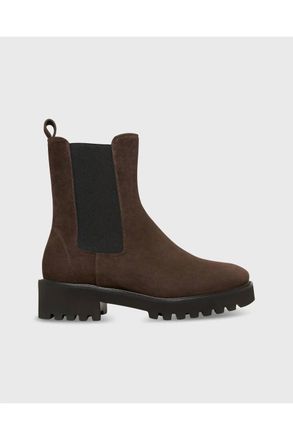 Ann Mashburn Womens Tall Lug Sole Chelsea Boot In Chocolate Suede