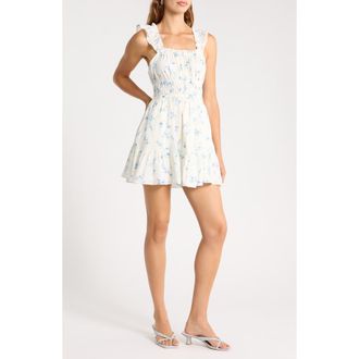 Abound Ruffle Strap Tiered Cotton Minidress in Ivory - Blue Melanie Bloom at Nordstrom Rack, Size X-Small