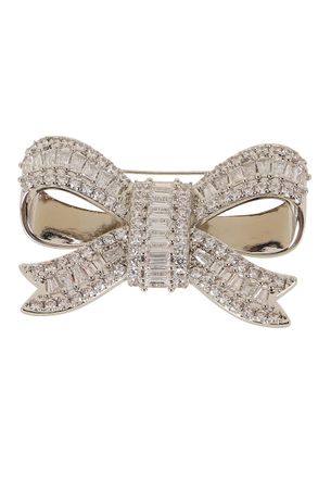 Self Portrait Silver Three-Dimensional Crystal Bow Brooch