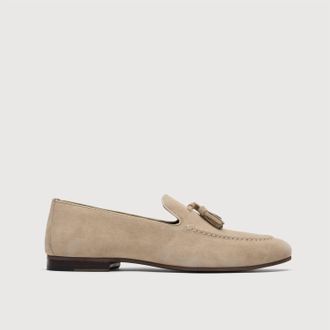 WALK LONDON Womens Trent Tassel Suede Loafer In Stone