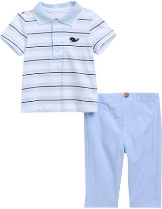 Little Me Stripe Whale Polo & Pants Set in Blue at Nordstrom, Size 12M