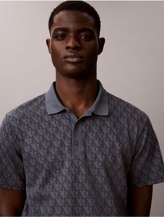 Calvin Klein Mens Liquid Touch Allover Print Polo Shirt - Medium Grey - XL