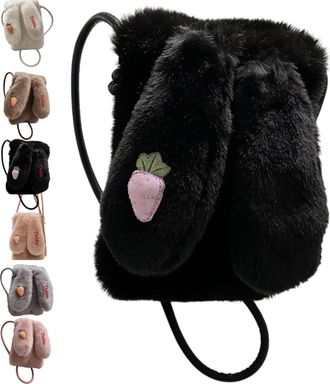 Generic Personalized Kawaii Plush Bunny Ear Backpack, Customizable Text Fuzzy Fluffy Rabbit Crossbody Bag, Adjustable Cord, Custom Name Shoulder Handbag for T