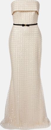 Elie Saab Embellished silk-blend bustier gown