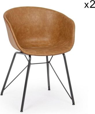 Konte Design Lote de 2 sillones de piel sintética,patas de acero negro,reposabrazos