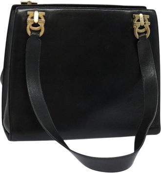 Ferragamo Gancini Black Leather Shoulder Bag (Pre-Owned)