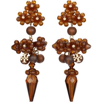Tory Burch Curiosity Beaded Linear Drop Earrings in Tory Gold /Brown at Nordstrom