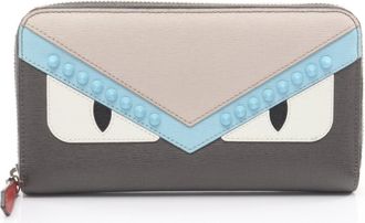 Fendi Beige Gray Multi-Color Leather Long Wallet (Bi-Fold) (Pre-Owned)