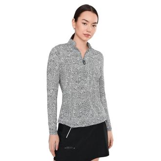 Jamie Sadock Sunsense Top Womens Black Stretch Ocelot 1/4 Zip Athletic GBO3885