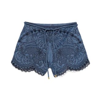 Zimmermann Short Shorts, female, Blue, Size: L Coco Embroidered Denim Shorts