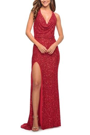 La Femme Sequin Long Dress in Chic Design with Low Back in Red at Nordstrom, Size 12