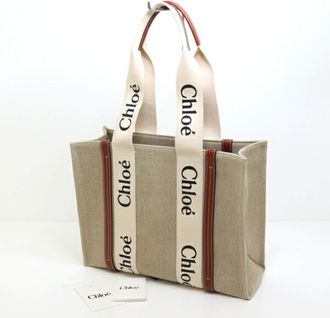 Chlo&eacute; Linen Polyester Leather Tote Bag (Pre-Owned)