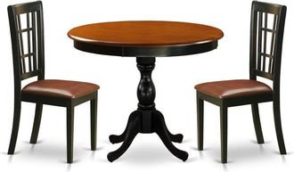 East West Furniture 3-Piece Dinner Table Set Contains a Dining Table and 2 Faux Leather Kitchen Chairs with Slatted Back- Black Finish