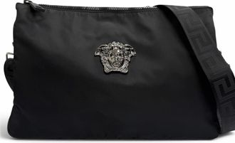 Versace Black Nylon Leather Clutch Bag Shoulder Bag (Pre-Owned)