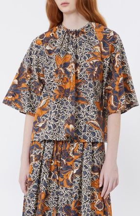 Max Mara Quaglia Floral Cotton Top in Navy at Nordstrom, Size 2