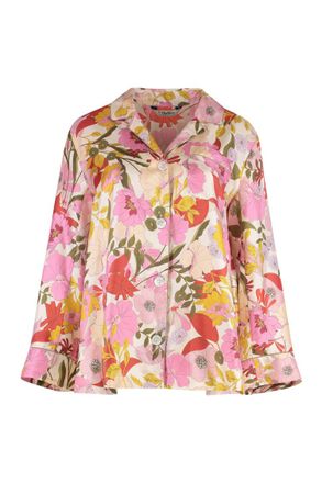 Max Mara Multi Color Floral Printed Silk Shirt