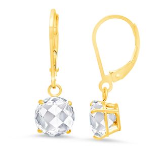 MAX + STONE 10K Yellow Gold Round Checkerboard Cut Gemstone Leverback Earrings (8mm)