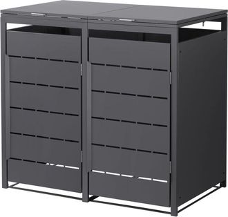 ML Design Ml-design 2x Cobertizos Para Ocultar Cubos De Basura 240l Antracita 132x80x120cm Caseta De Acero Para Jard&iacute;n Exterior Contenedor Resistente Caja Con T