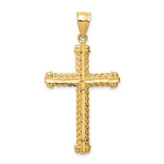 Diamond2Deal 14k Yellow Gold Diamond-cut Cross Pendant