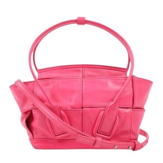 Bottega Veneta Pre-owned Handbags, female, Pink, Size: ONE SIZE Pre-owned Arco Mini Paper Calfskin Maxi Intrecciato 2-Way Handbag