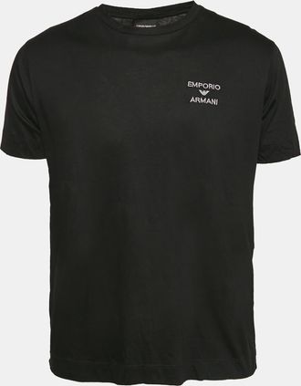 Emporio Armani Black Logo Embroidery Jersey Crew Neck T-Shirt