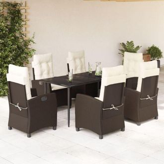 vidaXL Set Comedor De Jard&iacute;n 7 Pzas Con Cojines Rat&aacute;n Sint&eacute;tico Marr&oacute;n Vidaxl