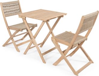 Jonathan Y Designs Javea Modern Coastal 3-Piece Acacia Wood Outdoor Folding Bistro Set, Cream/Light Teak