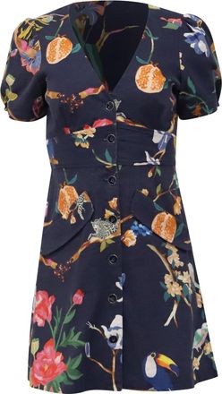 Tanya Taylor Printed Button-Down Mini Dress in Multicolor Linen