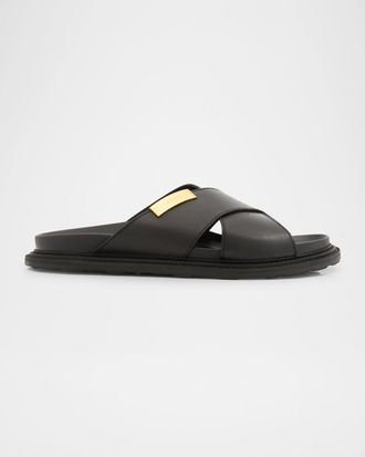 Moschino Men & apos;s Calfskin Leather Slide Sandals