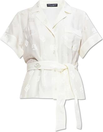Dolce & Gabbana Zijden shirt met korte mouwen - Dames - Overhemden - Beige - S - Overhemden