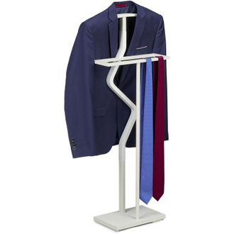 Relaxdays Servo Muto da Camera, 107 x 47,5 x 20 cm, Appendiabiti per Giacca, Camicia e Pantalone, Acciaio e mdf, Bianco - Relaxdays