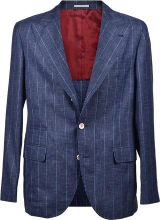 Brunello Cucinelli Blue Virgin Wool Pinstriped Suit, Brand Size 50 (US Size 40)