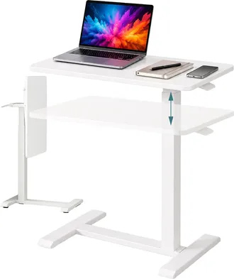 Relaxdays Relaxdays Mesa En C Para Port&aacute;til, Altura Regulable 66-100,5 Cm, Plegable, Ruedas Ocultas, Oficina En Casa, Blanco