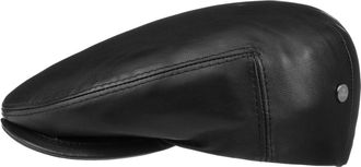Lierys Napa Leather Flat Peaked Cap Men Made in Italy Summer Winter Black