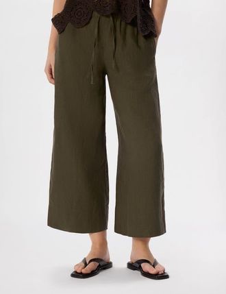 Whistles Elasticated Linen Crop Trousers in Khaki at Nordstrom, Size 14