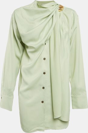 Ferragamo Light Green Satin Draped Scarf Detail Shirt