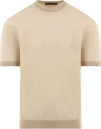 FILIPPO DE LAURENTIIS Katoenen Sweater met Ronde Hals - Heren - Ronde hals truien - Beige - M - Katoen - Truien & Vesten