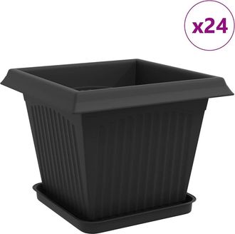 vidaXL Macetas 24 Uds. Negro Pl&aacute;stico Vidaxl