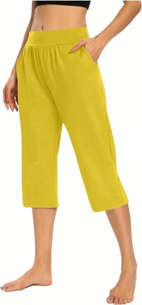 Generic Leggings for Women UK Summer Straight Leg Cropped Pants for Women Plus Size Casual Elastic Waist Capris Workout Bottoms with Pockets Ladies Summer Tro