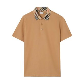 Burberry Tops, Heren, Beige, XL, Katoen, Polo Shirt met Check Kraag van Katoen