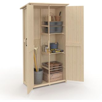 IDMarket Armadio da giardino in legno 90 x 50 x 160 cm con tetto inclinato, doppia anta e ripiani