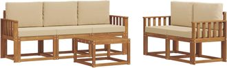 vidaXL Conjunto De Sof&aacute;s De Exterior 6 Uds. Natural Y Beige Vidaxl