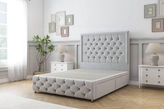Sloomy Vienna Plush Divan Base 2 Drawers - 26 Headboard & 12 Footboard in Silver | Size: Small Single