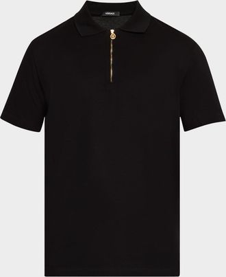 Versace Mens Medusa Zip Pique Polo Shirt