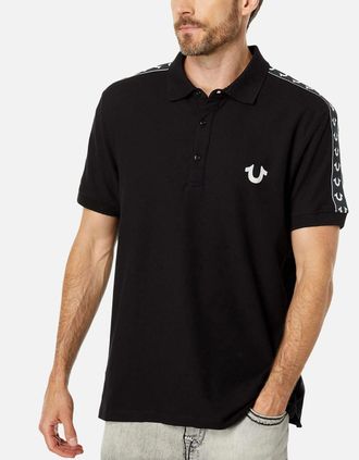 True Religion Mens True Religion Mens Polo Shirt Relaxed Fit SS Damask Velour Pique Polo Shirts - Black - Size: 40