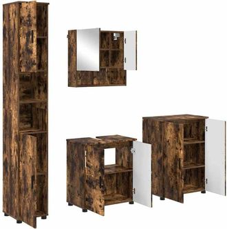 vidaXL Bathroom Furniture Set 4 pcs Smoked Oak Engineered wood & Metal vidaXL