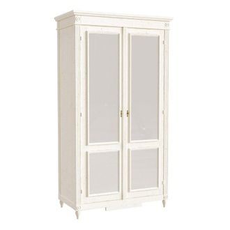Ballard Designs Casa Florentina Louis XVI Armoire with Mirrored Doors - Distressed Off White Over Gray - Ballard Designs